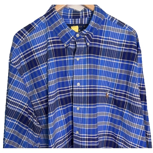 Polo Ralph Lauren Men's Slim Fit Stretch Oxford Blue Plaid Button Down 2XLT Tall - Picture 1 of 4